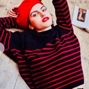 Kooples Cashmere Black + Red Striped Knit Sweater